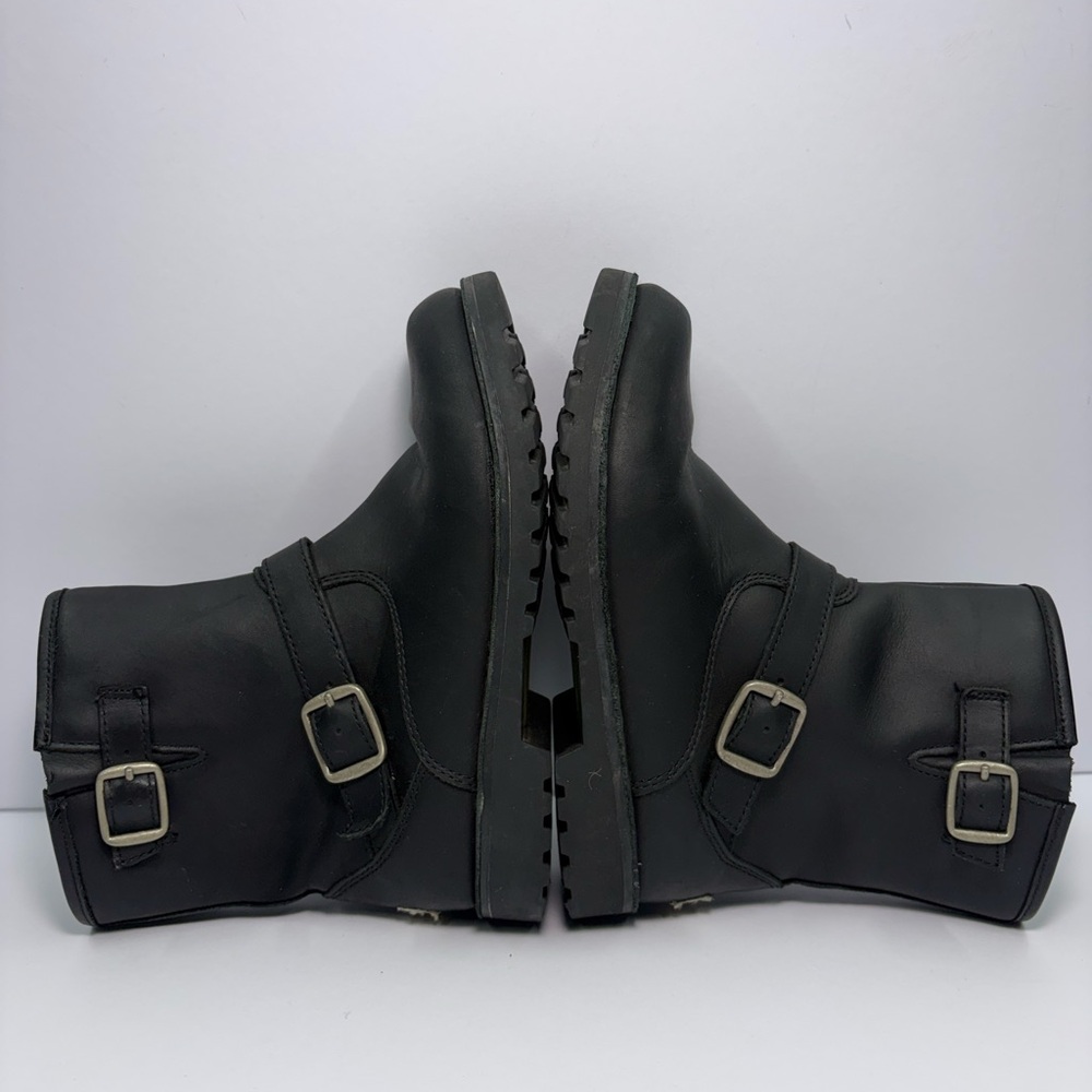 UGG Black Leather Engineer Moto Boots Youth 1 Women 3 Buckle Zip - Picture 8 of 8